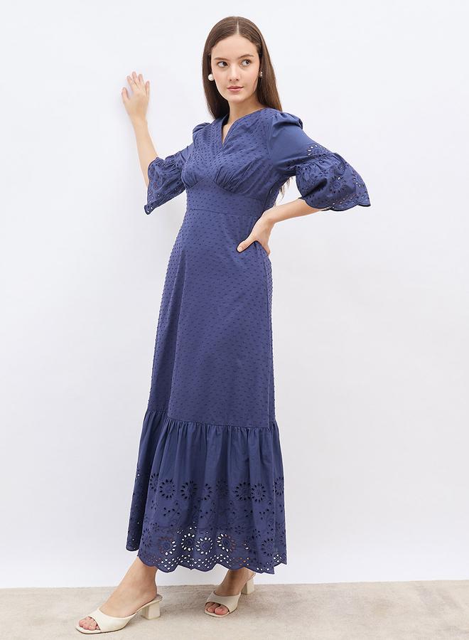 Styli Schiffli Detail Ruffled Hem A-Line Maxi Dress - Image 1