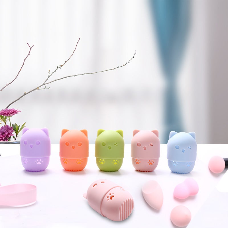 Portable Beauty Egg Protective Cover Travel Meow Powder Puff Dust With Lid Sponge Egg Silicone Storage Box Rack - Image 3