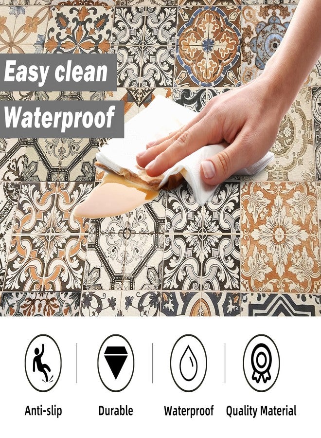 weesire Boho Kitchen Rugs Set 2 Memory Foam Colorful Ceramic Comfort Tile Floor Mat Anti Fatigue Non-Skid PVC Runner Rug Water & Oil Proof Carpet for Kitchen Laundry Sink,17.3x28+17.3x47 Inch, C3 - Image 5