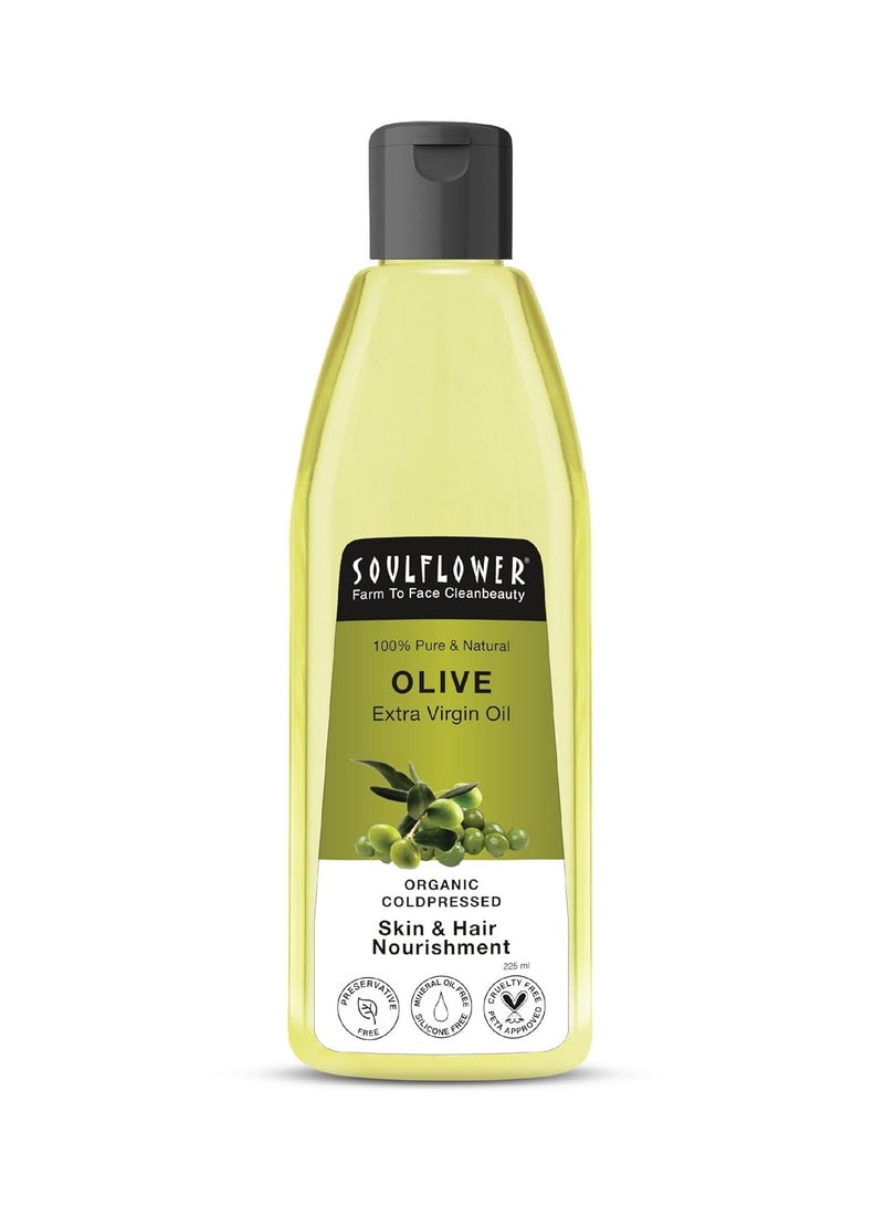 Soulflower Olive Hair & Skin Oil | 225ml | Cold-Pressed Oil for Hair Growth, Face Massage & Deep Moisturization | Reduces Wrinkles, Nourishes Scalp & Strengthens Roots | 100% Pure & Natural with Vitamin E - Image 1
