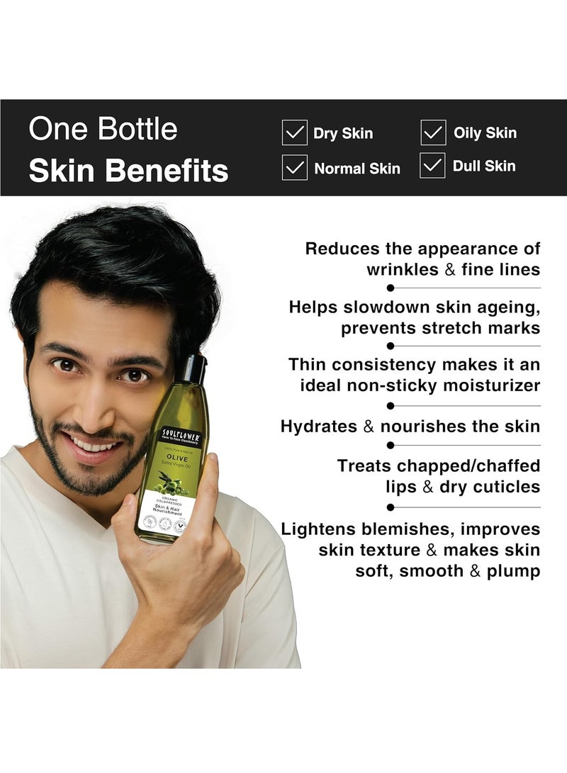 Soulflower Olive Hair & Skin Oil | 225ml | Cold-Pressed Oil for Hair Growth, Face Massage & Deep Moisturization | Reduces Wrinkles, Nourishes Scalp & Strengthens Roots | 100% Pure & Natural with Vitamin E - Image 3