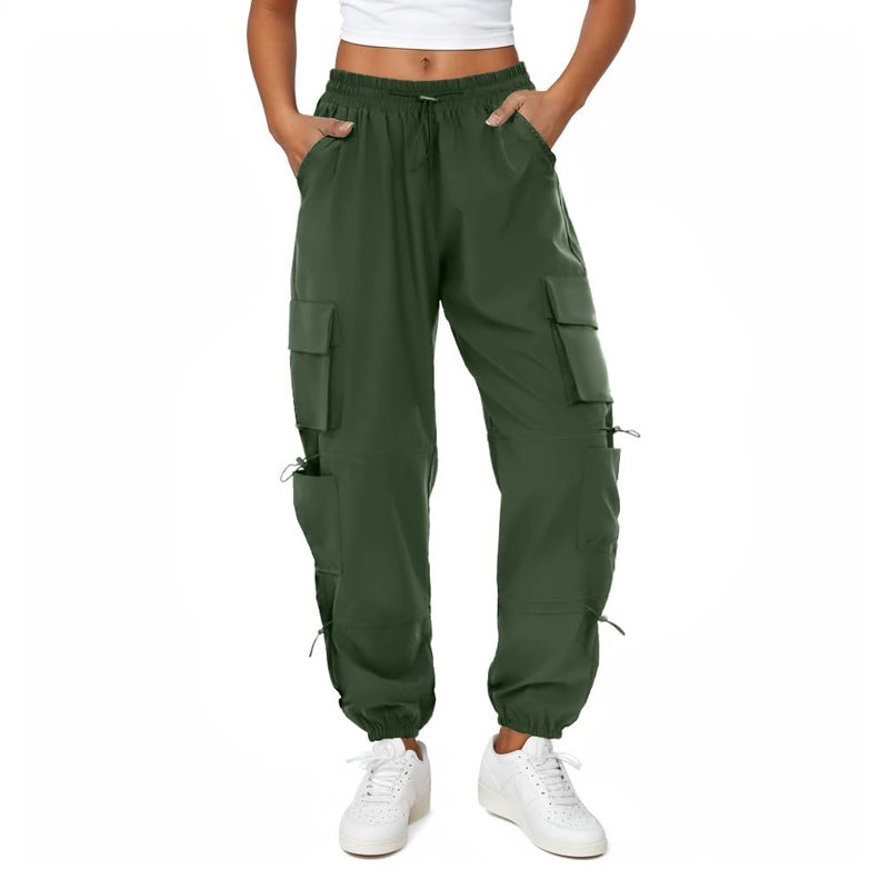 COPYLEAF Womens Parachute Cargo Pants with Pockets Quick Dry Hiking Pants Lightweight Water-Resistant Baggy Joggers(Army Green L) - Image 1