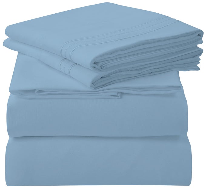4 PIECE FULL SHEETS SET SOFT BRUSHED 1800 MICROFIBER BEDDING 1 FITTED AND 1 FLAT SHEET 2 PILLOW CASES WRINKLE FREE FADE RESISTANT HOTEL LUXURY BED SHEETS LAKE BLUE FULL