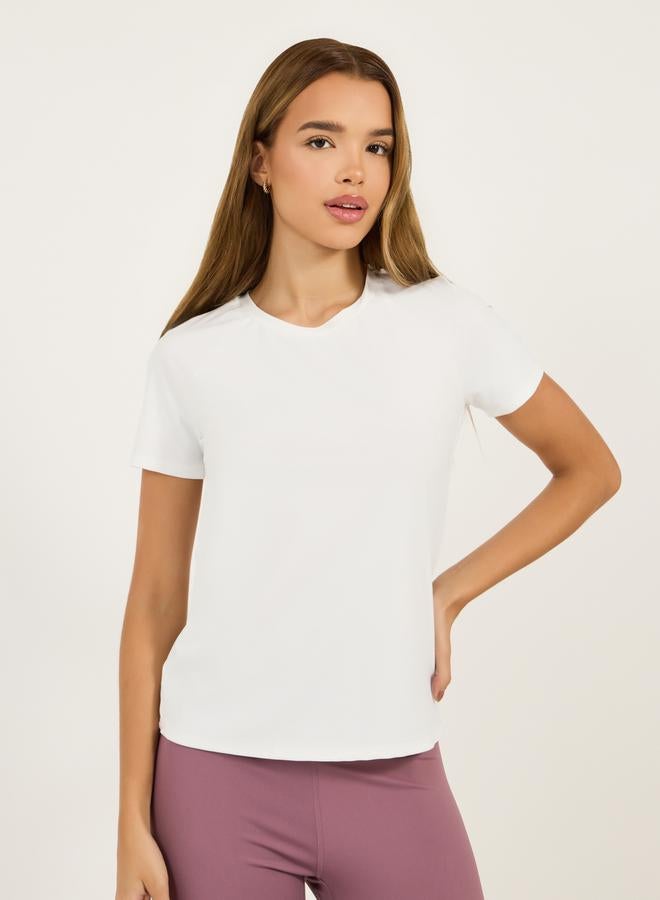 Styli Back Vertical Slogan Multi Paneled Short Sleeves Top  - Image 3