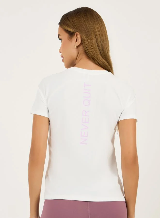 Styli Back Vertical Slogan Multi Paneled Short Sleeves Top