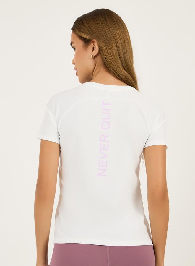Styli Back Vertical Slogan Multi Paneled Short Sleeves Top  - Image 4