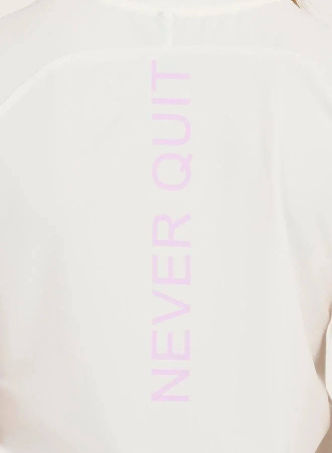 Styli Back Vertical Slogan Multi Paneled Short Sleeves Top
