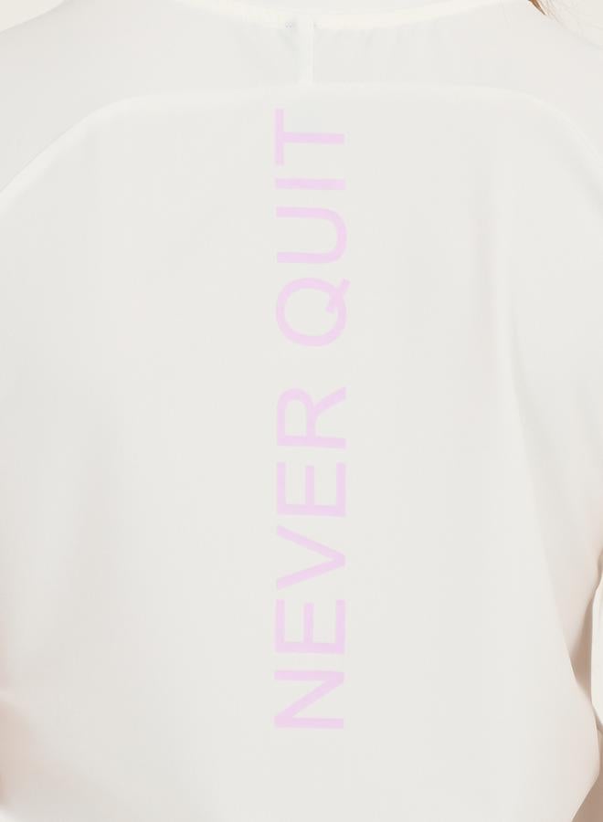 Styli Back Vertical Slogan Multi Paneled Short Sleeves Top  - Image 5