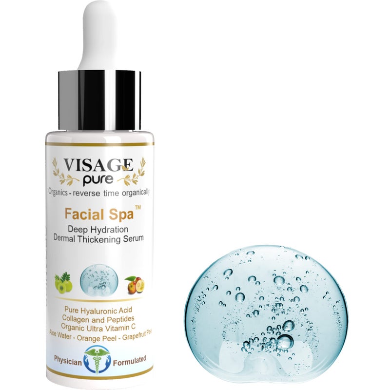 Visage Pure Facial SpaDermal Thickening Serum Organic Physician Formulated Research Supported Extra Nutrient and Vitamin C Charged Blend of Collagen Hyaluronic Acid and Peptides
