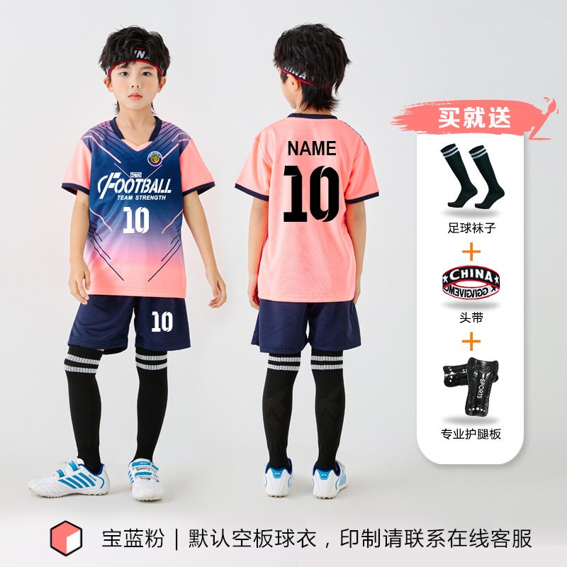 Generic Kids Soccer Jersey Set Custom Number FB13 sapphire blue powder (comes with football socks + shin guards + headband)