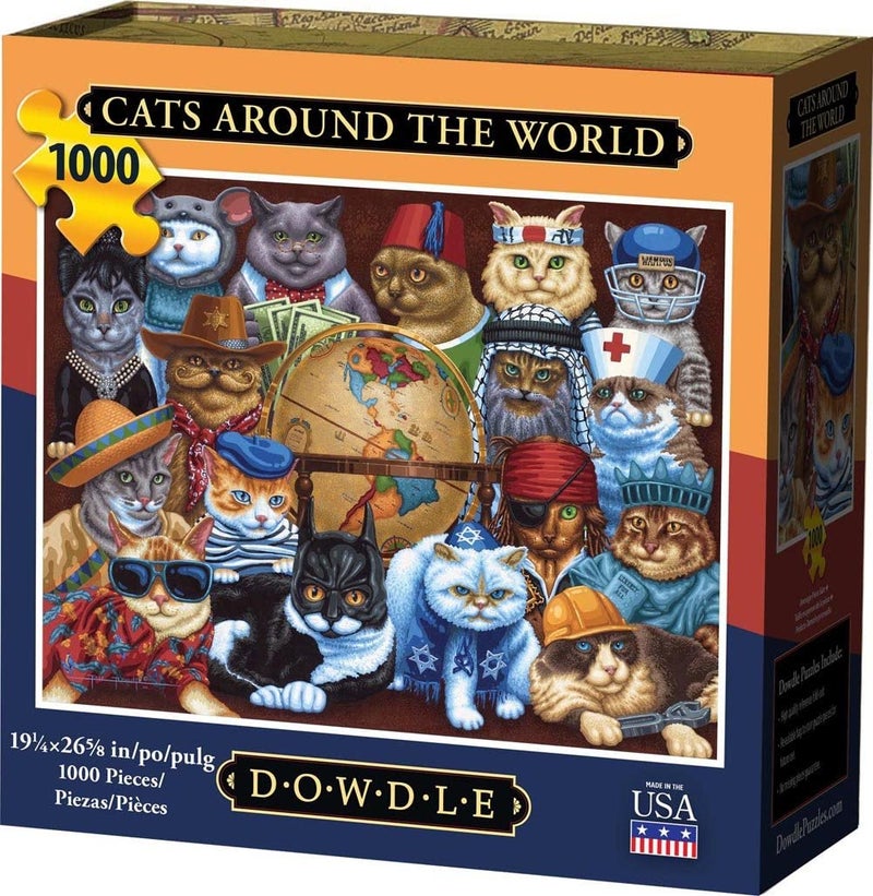 Dowdle Folk Art Cats Around The World Puzzle (1000 Piece) - Image 1