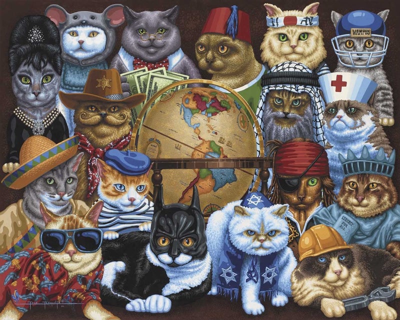 Dowdle Folk Art Cats Around The World Puzzle (1000 Piece) - Image 2