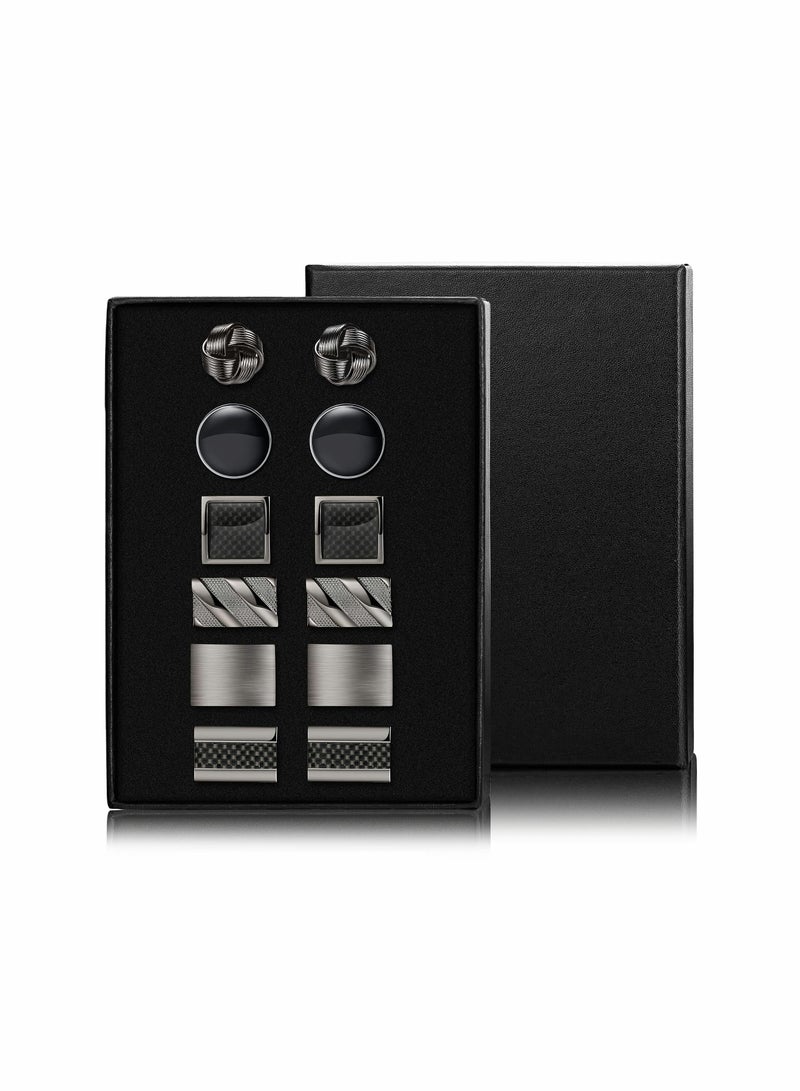 Captaintech 6 Pairs Cufflinks for Men Classic Cuff Links Mens Cufflinks Tuxedo Shirt Cufflinks for Wedding Groom Business Silver Black Cufflinks Set Father's Gift - Image 2