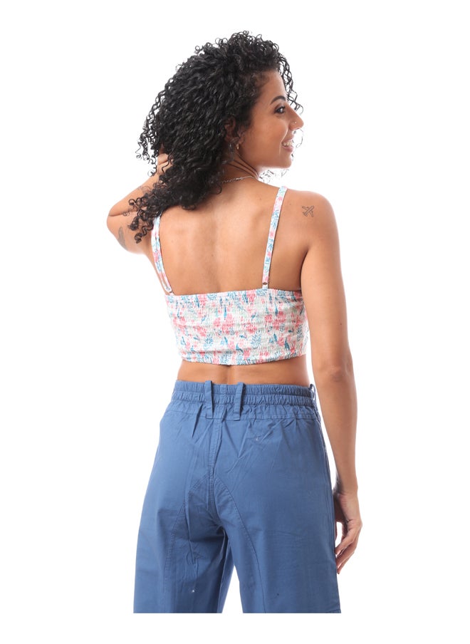 MERCH - Short Blouse With Straps - White Color With Floral Print - Image 1