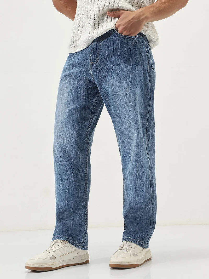 Urbano Fashion  Urbano Fashion Men's Light Blue Loose Baggy Fit Washed Denim Jeans Non-Stretchable  | Best Price UAE