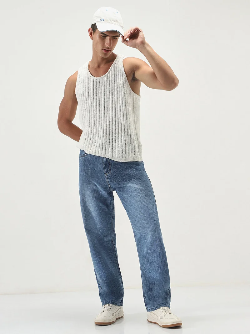 Urbano Fashion  Urbano Fashion Men's Light Blue Loose Baggy Fit Washed Denim Jeans Non-Stretchable  | Best Price UAE