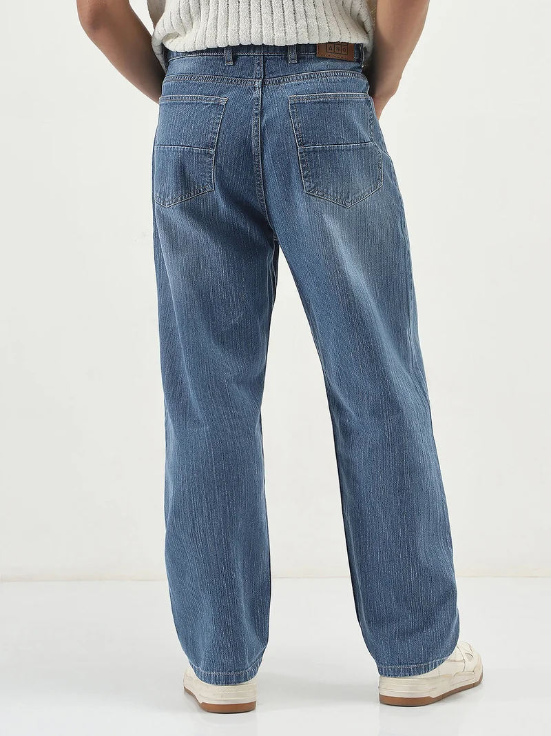 Urbano Fashion  Urbano Fashion Men's Light Blue Loose Baggy Fit Washed Denim Jeans Non-Stretchable  | Best Price UAE