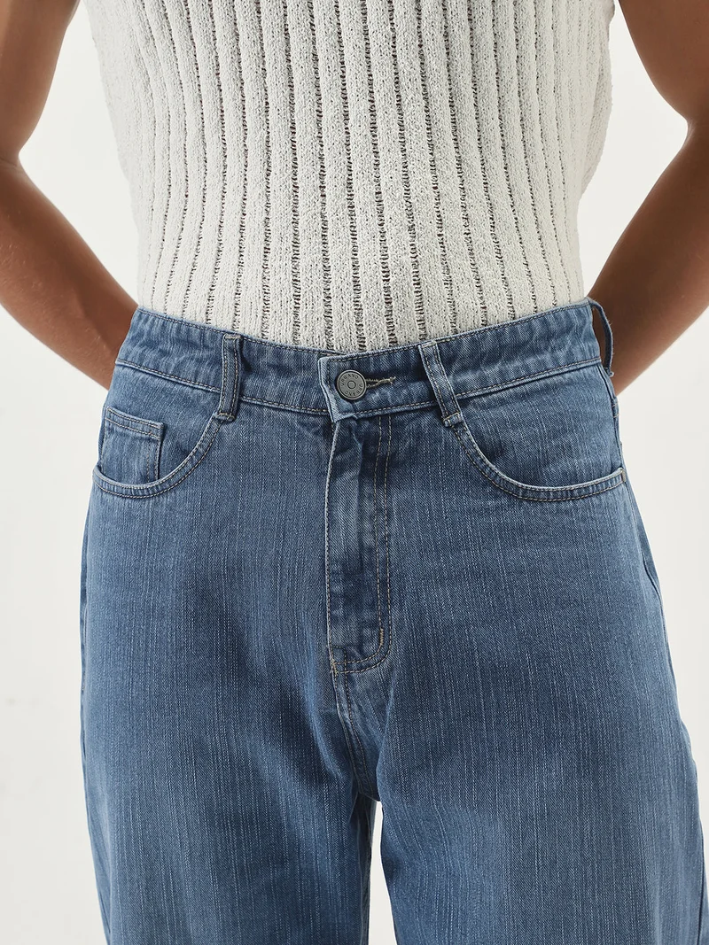 Urbano Fashion  Urbano Fashion Men's Light Blue Loose Baggy Fit Washed Denim Jeans Non-Stretchable  | Best Price UAE