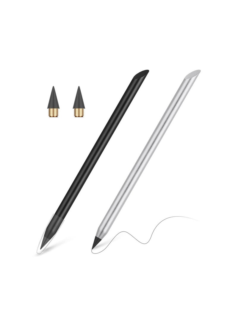 SOLARAE 2PCS Metal Inkless Everlasting Pencil Set - Reusable Infinity Pencil with 2 Replaceable Nibs for Writing and Drawing, Perfect for Students and Artists - Image 1