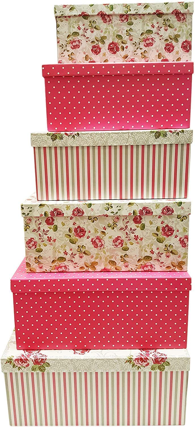 ALEF Elegant Decorative Themed Extra Large Nesting Gift Boxes -6 Boxes- Nesting Boxes Beautifully Themed and Decorated - Perfect for Gifts or Simple Decoration Around the House! (Flower) - Image 1