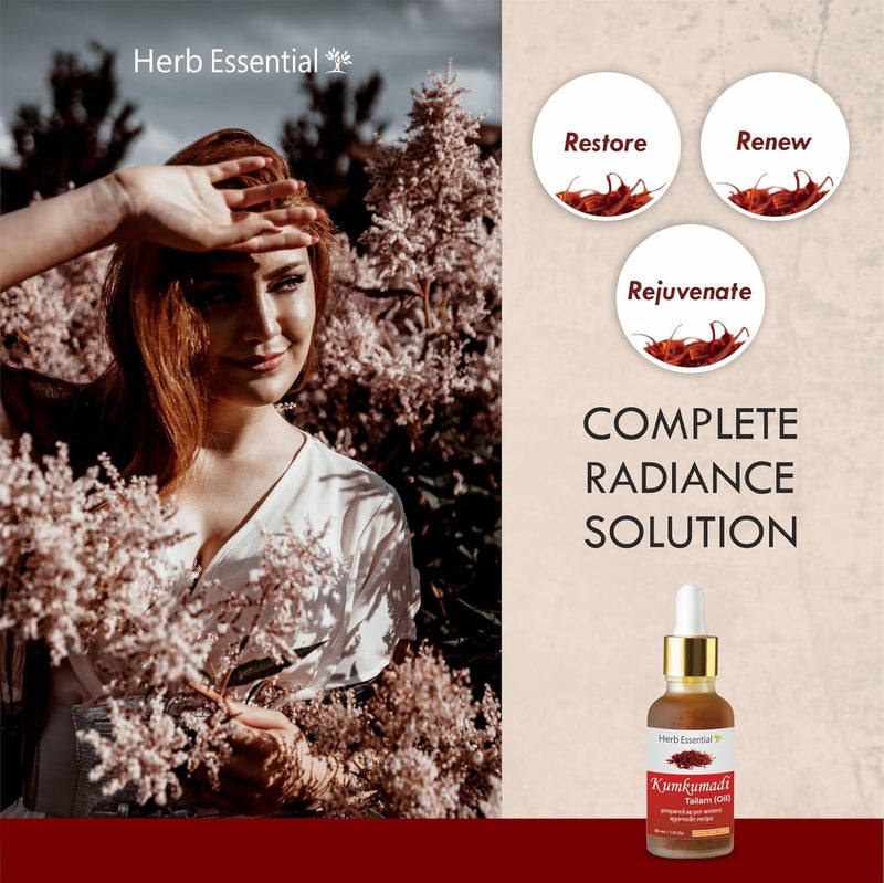 Herb Essential Kumkumadi Face Serum Oil for Glowing Skin and Even Complexion Made with Potent Herbs Ideal for All Skin Types 30Ml - Image 3