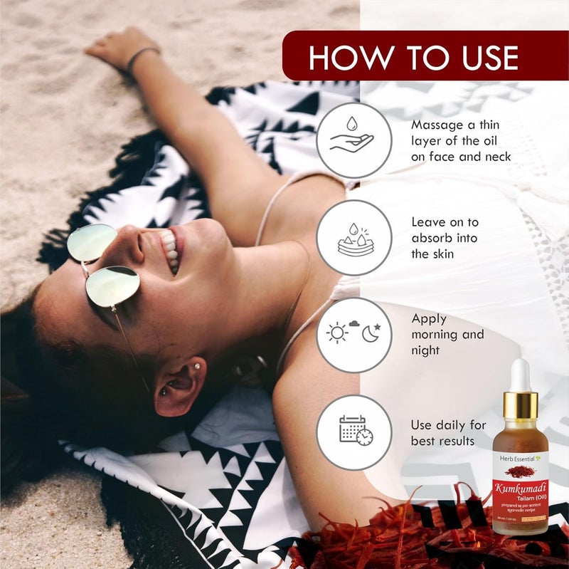 Herb Essential Kumkumadi Face Serum Oil for Glowing Skin and Even Complexion Made with Potent Herbs Ideal for All Skin Types 30Ml - Image 4