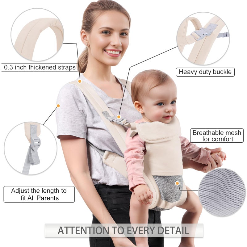 شياون Baby Carrier Newborn to Toddler, Cozy Baby Wrap Carrier(7-30lbs), Easily Adjustable Toddler Carrier, Lightweight Baby Holder Carrier, Baby Sling Carrier, Beige - Image 3