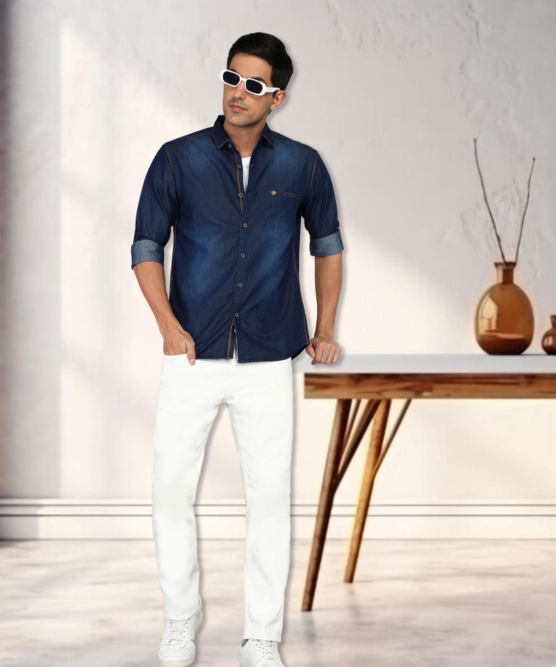 Kuons Avenue Men's Denim Casual Shirt | Denim Shirt for Men (KACLFS1523E-M_Dark Indigo Blue_Medium) - Image 3