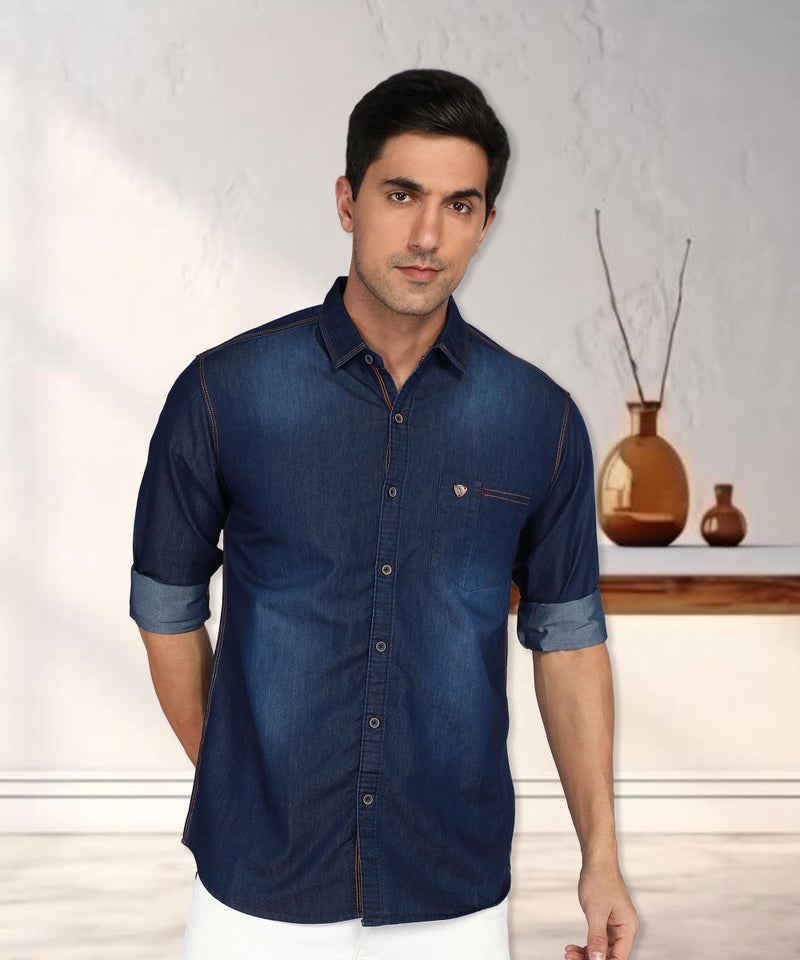 Kuons Avenue Men's Denim Casual Shirt | Denim Shirt for Men (KACLFS1523E-M_Dark Indigo Blue_Medium) - Image 4