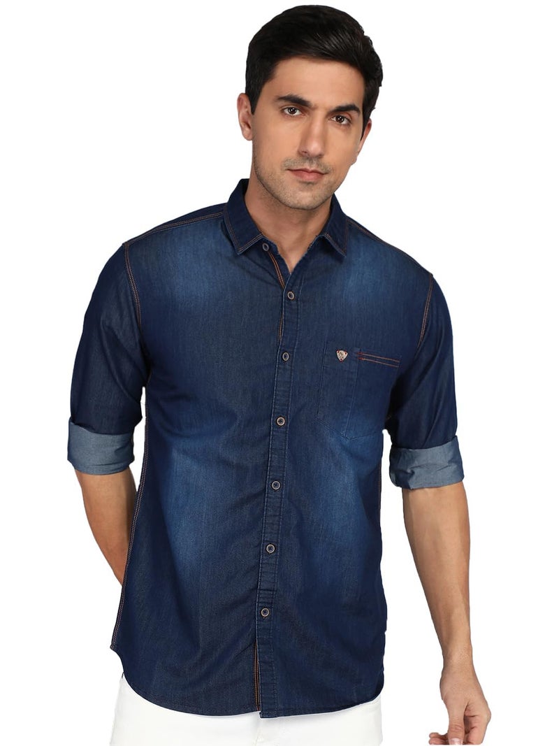 Kuons Avenue Men's Denim Casual Shirt | Denim Shirt for Men (KACLFS1523E-M_Dark Indigo Blue_Medium) - Image 1