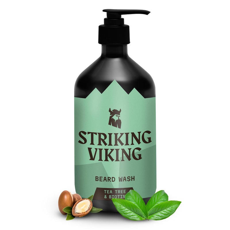 Striking Viking Beard Shampoo with Tea Tree, Biotin & Jojoba Oil - 17 oz Deep Cleansing, Paraben & Sulfate Free for All Beard Types - Image 1