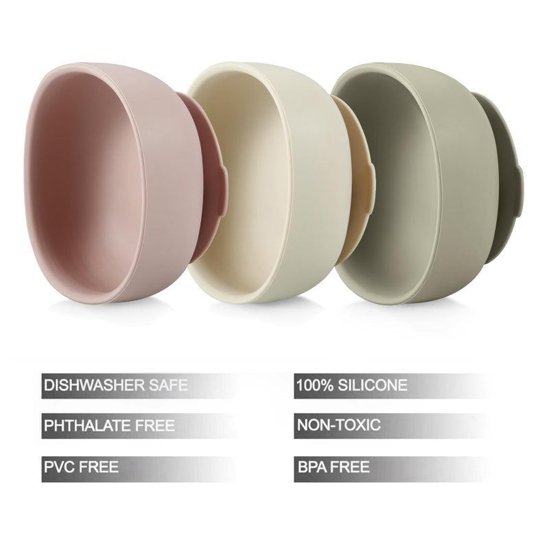 PandaEar 3 Pack Silicone Suction Bowls for Baby Toddler Infant Kids| Baby Food Bowls First Stage Feeding| Toddler Bowls Suction Food Grade Soft Safe Silicone BPA-Free - Image 2