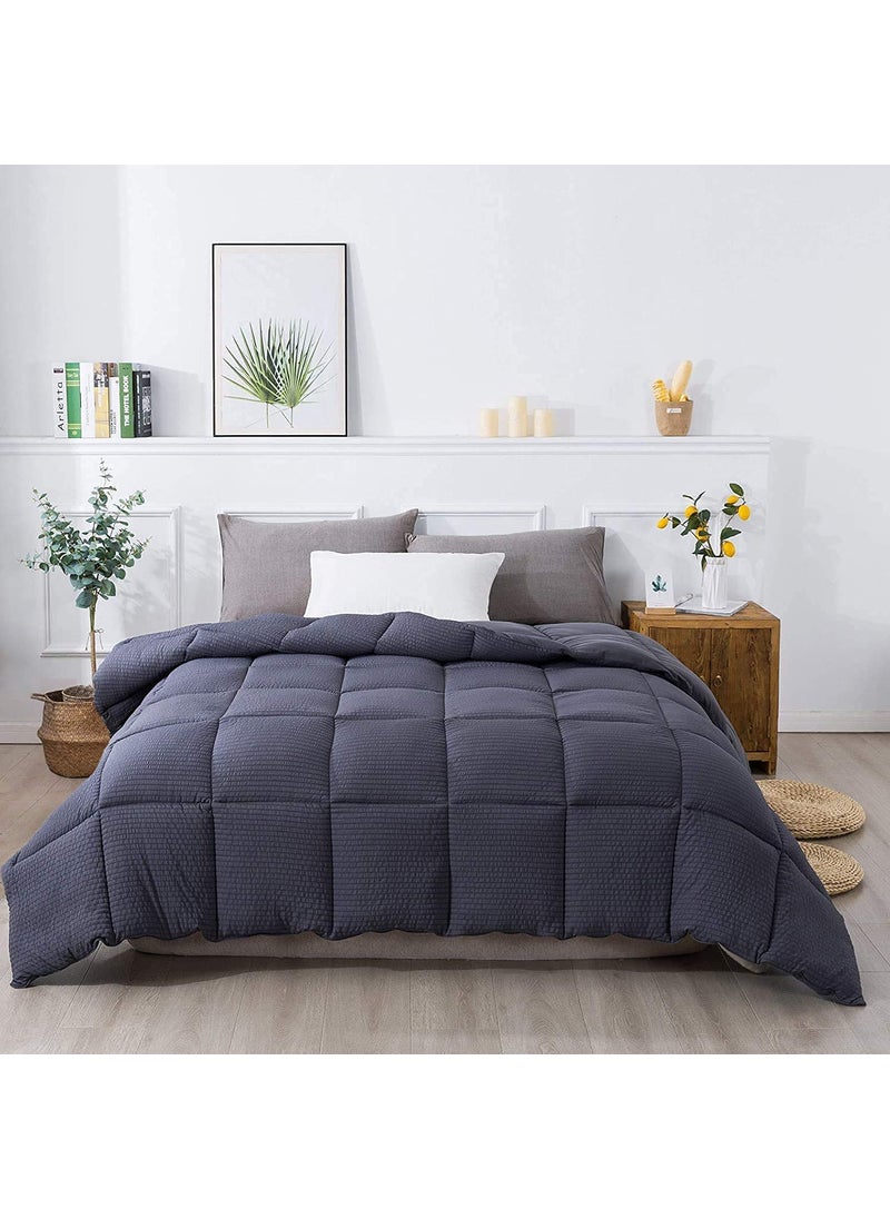 KASENTEX KASENTEX Seersucker Twin Comforter 68x90 inches  Cozy Soft Machine Washed Microfiber Comforters All Season Down Alternative Bedding Dark Grey Duvet Insert 