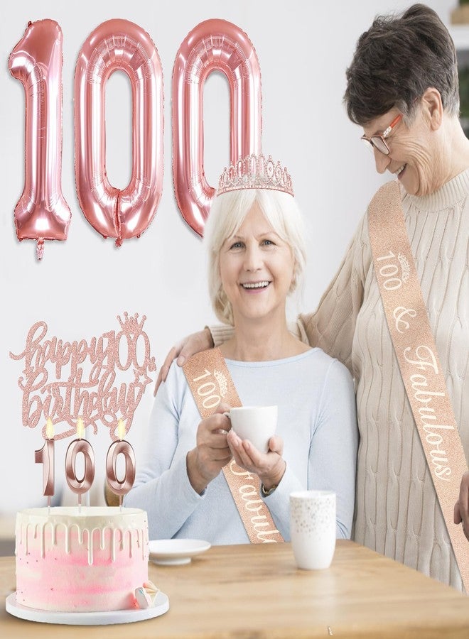 YeohJoy 100th Birthday Decorations for Women, Include 100th Birthday Sash and Tiara, Cake Topper and Candles, Number Balloons, 100 Year Old Gifts Women - Image 2
