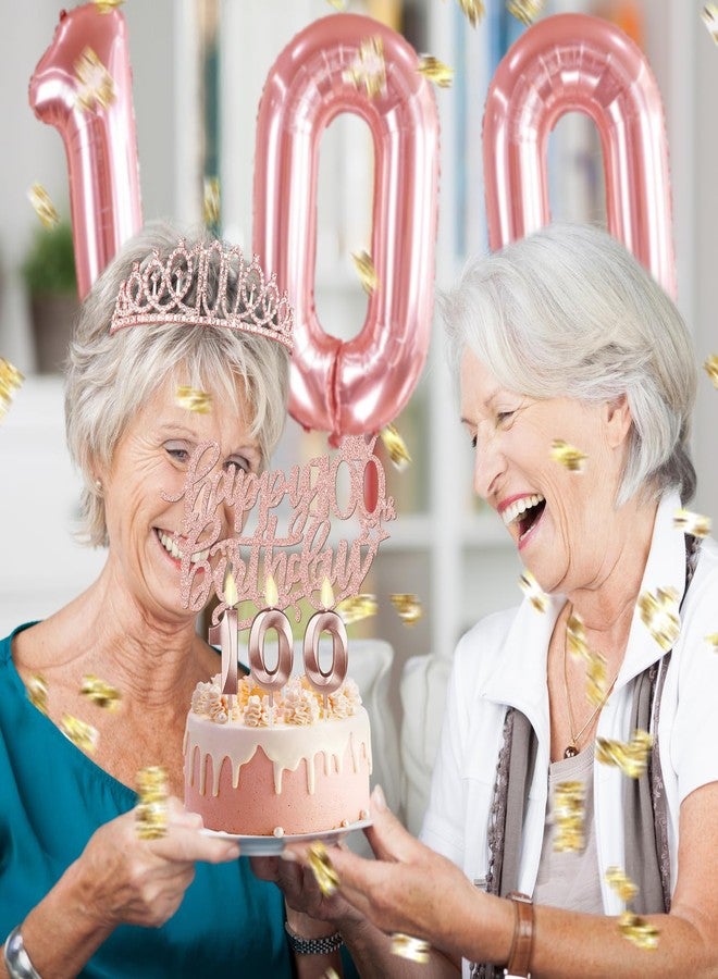 YeohJoy 100th Birthday Decorations for Women, Include 100th Birthday Sash and Tiara, Cake Topper and Candles, Number Balloons, 100 Year Old Gifts Women - Image 5