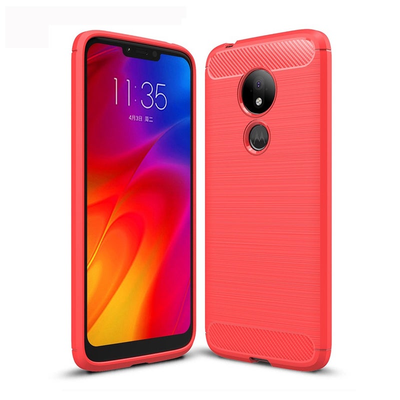 HuHa Case Cover Brushed Texture Carbon Fiber TPU Case for Motorola Moto G7 Power EU Version(Red) - Image 1