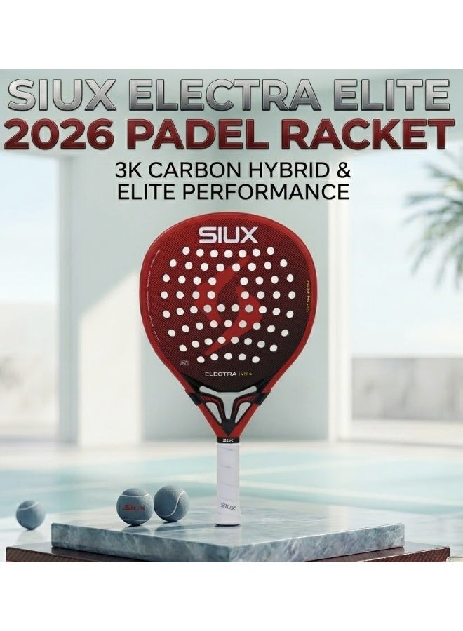 SIUX مضرب بادل Siux Electra Elite 2026 – مضرب هجين من ألياف الكربون 3K مع قلب EVA متوسط ​​اللمسة، ولمسة نهائية رملية ثلاثية الأبعاد، قوة ودقة للاعبين المحترفين - Image 1