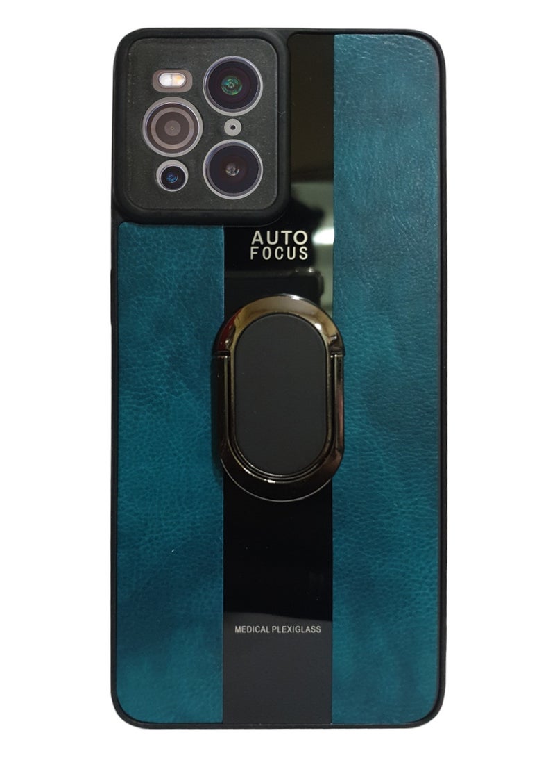 غطاء مسند للحماية من السقوط من الجلد الصلب الصلب ELMO3EZZ مع حامل وحلقة لهاتف اوبو فايند X3 برو (أخضر) - Image 1