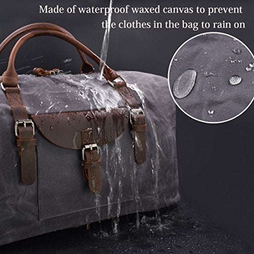 NEWHEY Oversized Travel Duffel Bag Waterproof Canvas Genuine Leather Weekend bag Weekender Overnight Carryon Hand Bag - Image 2