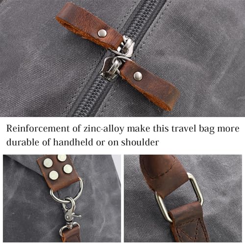NEWHEY Oversized Travel Duffel Bag Waterproof Canvas Genuine Leather Weekend bag Weekender Overnight Carryon Hand Bag - Image 4