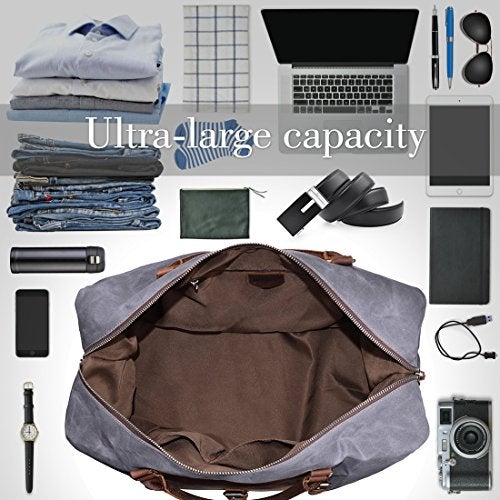 NEWHEY Oversized Travel Duffel Bag Waterproof Canvas Genuine Leather Weekend bag Weekender Overnight Carryon Hand Bag - Image 3