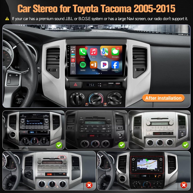 Naifay Car Radio for Toyota Tacoma 2005-2015 Stereo, 9inch IPS Touch Screen for Toyota Tacoma Radio with Carplay Android Auto/Bluetooth/GPS/WiFi/SWC/MIC (Non-J.B.L Version) - Image 2