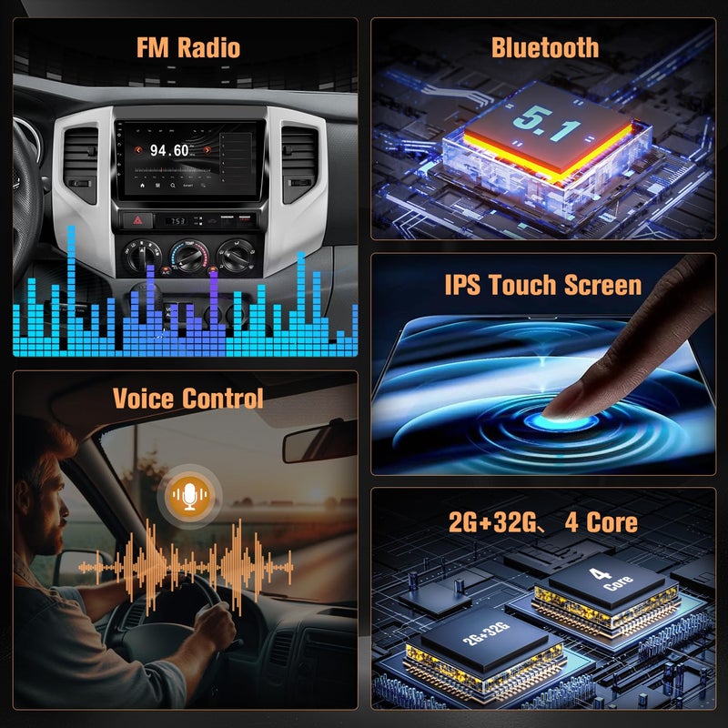 Naifay Car Radio for Toyota Tacoma 2005-2015 Stereo, 9inch IPS Touch Screen for Toyota Tacoma Radio with Carplay Android Auto/Bluetooth/GPS/WiFi/SWC/MIC (Non-J.B.L Version) - Image 5