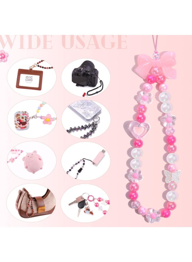 SUNSAR 4 PCS Cute Phone Charms Aesthetic Y2K Cellphone Wrist Strap Bedazzling Bear Bow Butterfly Heart Star Flower Accessories Pink Beaded Anti-Theft Chain String - Image 4
