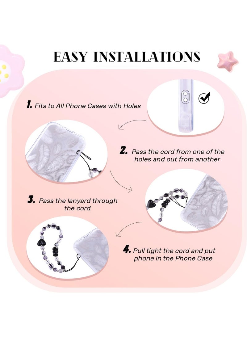 SUNSAR 4 PCS Cute Phone Charms Aesthetic Y2K Cellphone Wrist Strap Bedazzling Bear Bow Butterfly Heart Star Flower Accessories Pink Beaded Anti-Theft Chain String - Image 3