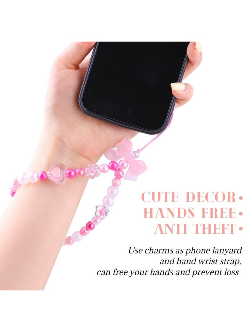 SUNSAR 4 PCS Cute Phone Charms Aesthetic Y2K Cellphone Wrist Strap Bedazzling Bear Bow Butterfly Heart Star Flower Accessories Pink Beaded Anti-Theft Chain String - Image 5