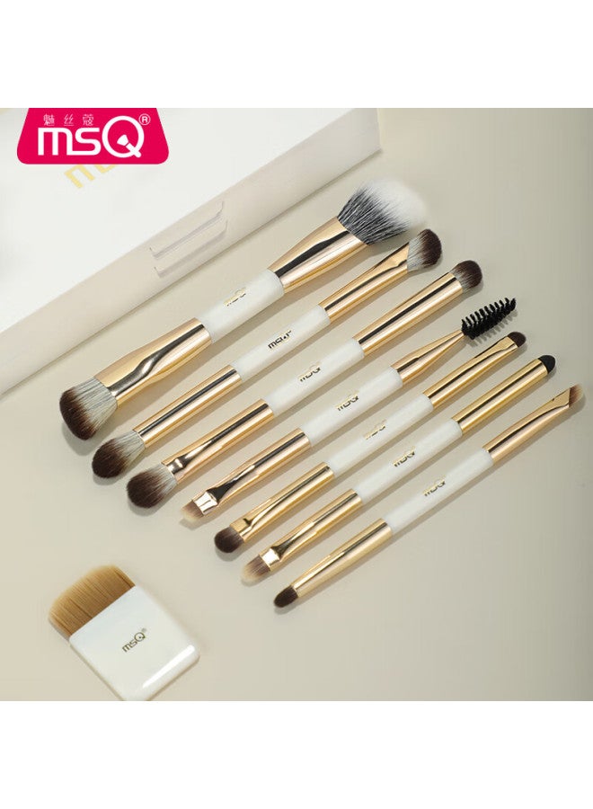 Msq 8-piece Double-ended Makeup Brush Set, Tri-fold Portable Kit With Blush Brush, Foundation Brush, Eyeshadow Brush, Concealer Brush, Beauty Tools