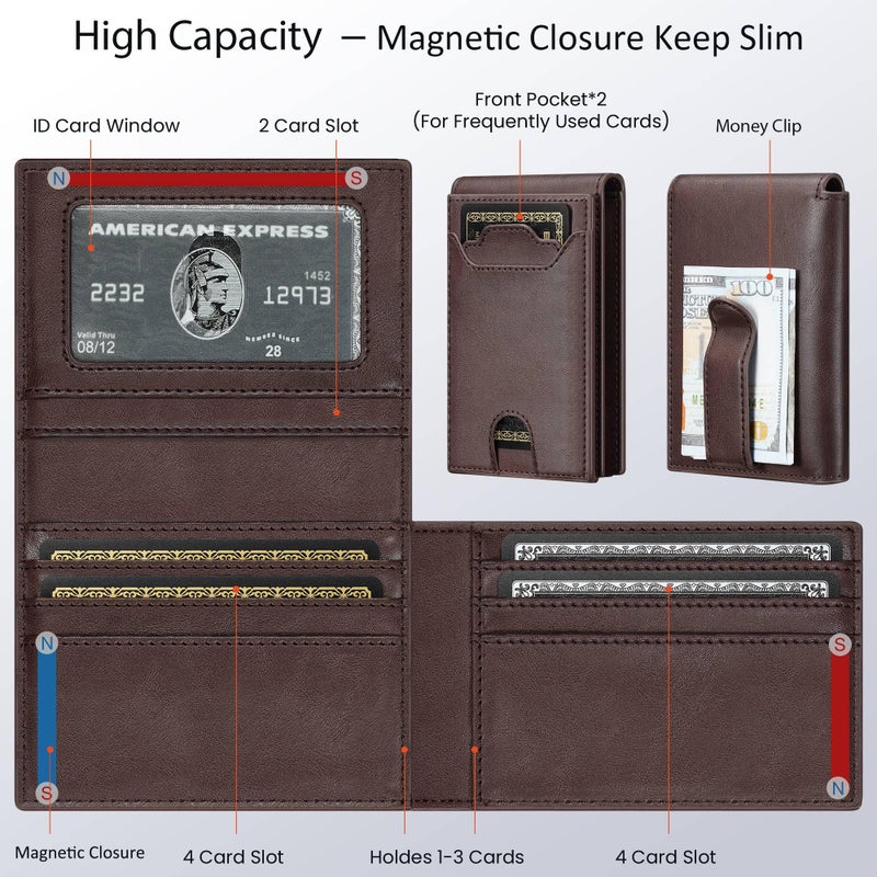 furid Leather Slim Wallet for Men Minimalist: Magnetic Closure Bifold Front Pocket Wallets with Money Clip - Rfid Credit Card Holder Wallet - Gifts for Men at Birthday - Image 2