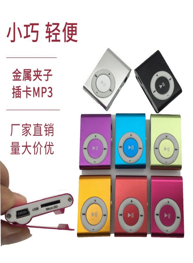 مشغل MP3 صغير الحجم مزود بمشبك معدني، هدية مثالية للطلاب، متوفر بالجملة، باللون الرمادي الفضي، مع علبة كريستالية وكابل شحن وسماعات أذن. - Image 3