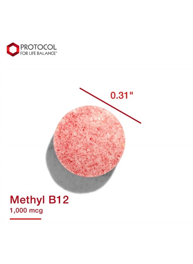 Protocol For Life Balance - Methyl B12 1,000 mcg Methylcobalamin - Supports Homocysteine Metabolism and Healthy Nervous System, Energy Boost, Cognitive Function, and Digestive System - 100 Lozenges - Image 1